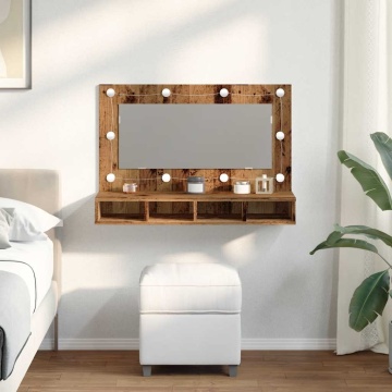 Dulap cu oglindă și LED, lemn vechi, 90x31,5x62 cm - Img 3