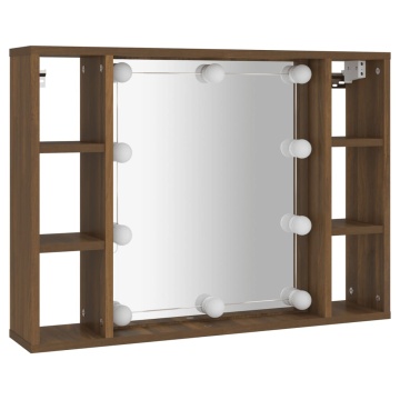 Dulap cu oglindă și LED, stejar maro, 76x15x55 cm - Img 3