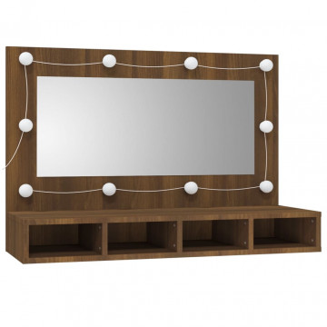 Dulap cu oglindă și LED, stejar maro, 90x31,5x62 cm - Img 3