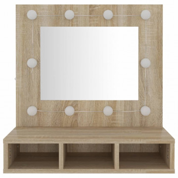 Dulap cu oglindă și LED, stejar sonoma, 60x31,5x62 cm - Img 8