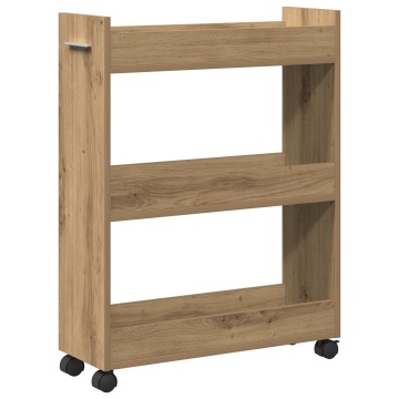 Dulap cu roți, stejar artizanal, 60x22x79 cm, lemn prelucrat - Img 2