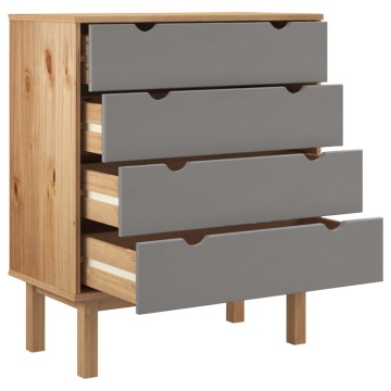 Dulap cu sertar OTTA, maro/gri, 76,5x39,5x90 cm, lemn masiv pin - Img 4