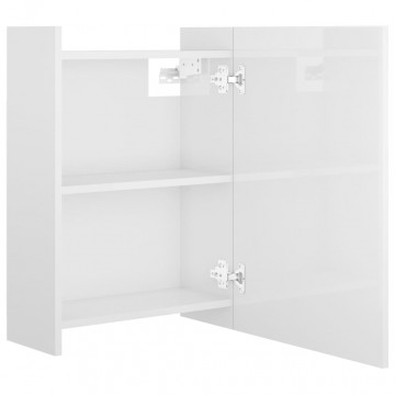 Dulap de baie cu oglindă, alb extralucios, 62,5x20,5x64 cm, PAL - Img 5