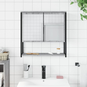 Dulap de baie cu oglindă gri sonoma 60x16x60 cm lemn compozit - Img 3