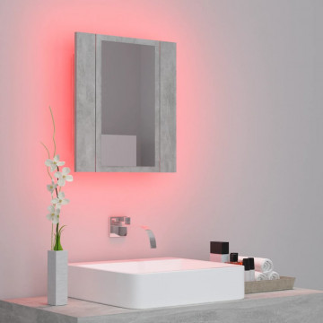 Dulap de baie cu oglindă & LED, gri beton, 40x12x45 cm acril - Img 8