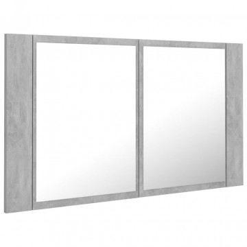 Dulap de baie cu oglindă & LED, gri beton, 80x12x45 cm acril - Img 7