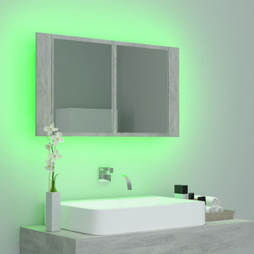 Dulap de baie cu oglindă & LED, gri beton, 80x12x45 cm acril - Img 8