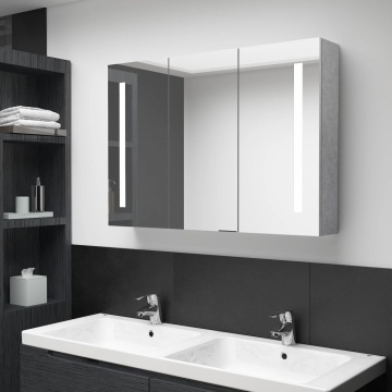 Dulap de baie cu oglindă și LED, gri beton, 89x14x62 cm - Img 1
