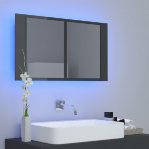 Dulap de baie cu oglindă și LED, gri extralucios, 80x12x45 cm - Img 3