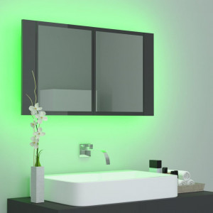 Dulap de baie cu oglindă și LED, gri extralucios, 80x12x45 cm - Img 8