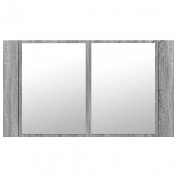 Dulap de baie cu oglindă și LED, gri sonoma, 80x12x45 cm, acril - Img 6