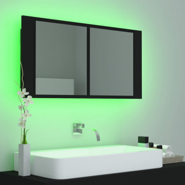 Dulap de baie cu oglindă și LED, negru, 90x12x45 cm acril - Img 4