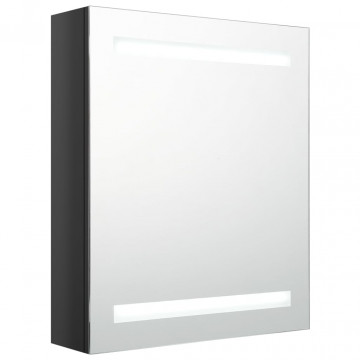 Dulap de baie cu oglindă și LED, negru strălucitor, 50x14x60 cm - Img 2