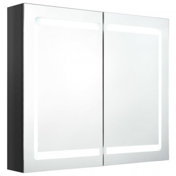 Dulap de baie cu oglindă și LED, negru strălucitor, 80x12x68 cm - Img 2