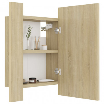 Dulap de baie cu oglindă și LED, stejar Sonoma, 40x12x45 acril - Img 6
