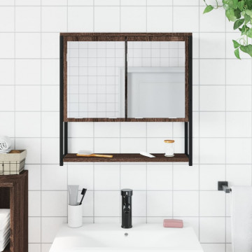 Dulap de baie cu oglindă stejar maro 60x16x60 cm lemn compozit - Img 3