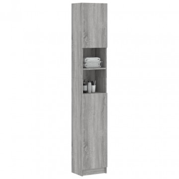 Dulap de baie, gri sonoma, 32x25,5x190 cm, lemn prelucrat - Img 3