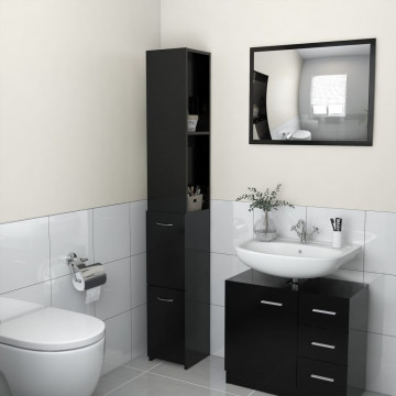 Dulap de baie, negru, 25x26,5x170 cm, lemn prelucrat - Img 1