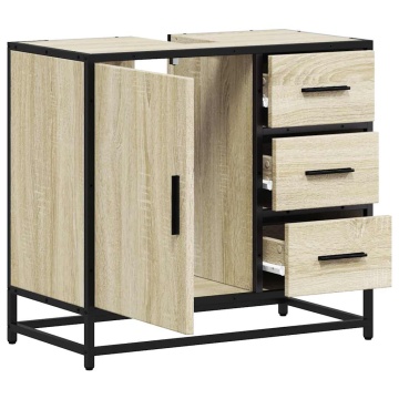 Dulap de chiuvetă baie stejar sonoma 65x33x60 cm lemn prelucrat - Img 5
