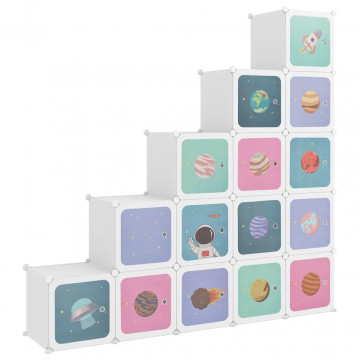 Dulap de depozitare cub pentru copii, 15 cuburi, alb, PP - Img 2