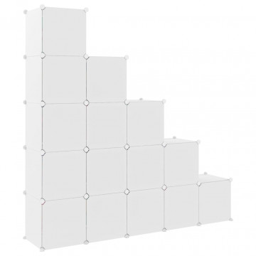 Dulap de depozitare cub pentru copii, 15 cuburi, alb, PP - Img 8