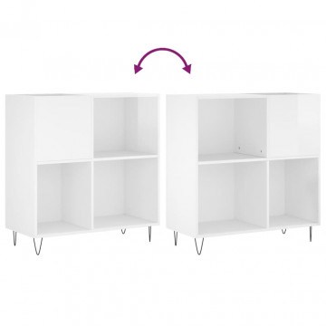 Dulap de discuri alb extralucios 84,5x38x89 cm lemn compozit - Img 6