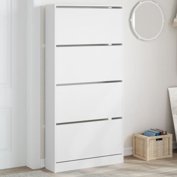 Dulap de pantofi cu 4 sertare rabatabile, alb, 80x21x163,5 cm - Img 1