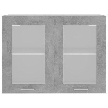 Dulap din sticlă suspendat gri beton 80x31x60 cm lemn prelucrat - Img 5