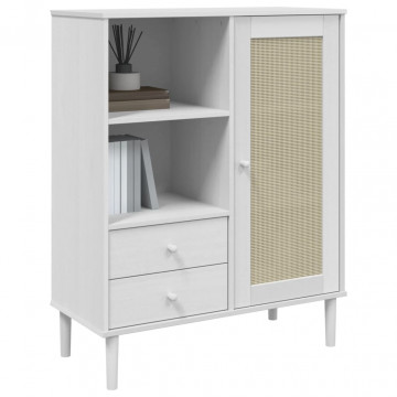 Dulap înalt SENJA aspect ratan alb, 90x40x112cm, lemn masiv pin - Img 3