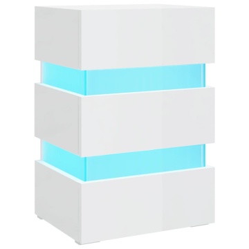 Dulap noptieră cu LED alb extralucios 45x35x67cm lemn prelucrat - Img 2