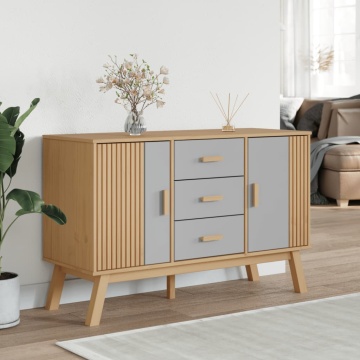 Dulap OLDEN, gri și maro, 114x43x73,5 cm, lemn masiv pin - Img 3