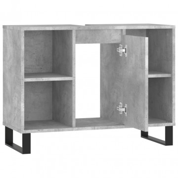 Dulap pentru baie, gri beton, 80x33x60 cm, lemn compozit - Img 8