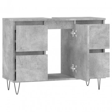 Dulap pentru baie, gri beton, 80x33x60 cm, lemn compozit - Img 8