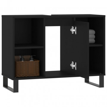 Dulap pentru baie, negru, 80x33x60 cm, lemn compozit - Img 4