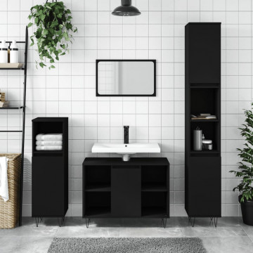 Dulap pentru baie, negru, 80x33x60 cm, lemn compozit - Img 1