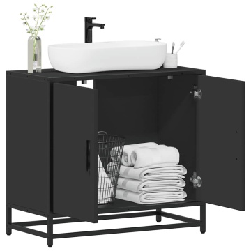 Dulap pentru chiuvetă de baie negru 65x33x60 cm lemn prelucrat - Img 1