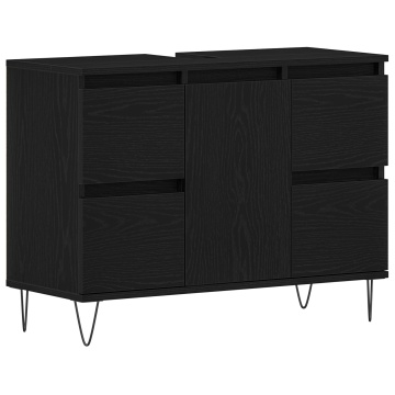 Dulap pentru chiuvetă de baie Negru Stejar 80x33x60 cm Lemn prelucrat - Img 2