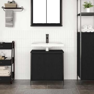 Dulap pentru lavoar baie negru 60x34,5x60 cm - Img 3