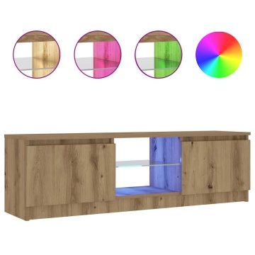 Dulap TV cu LED stejar artizanal 120x30x36cm lemn prelucrat - Img 2
