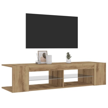 Dulap TV cu LED stejar artizanal 135x39x30 cm lemn prelucrat - Img 8