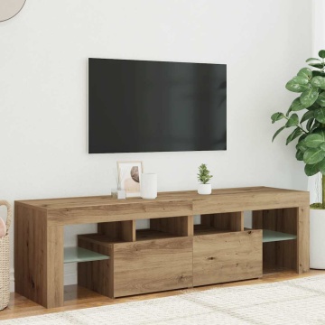 Dulap TV cu LED stejar artizanal 140x36,5x40 cm lemn prelucrat - Img 4