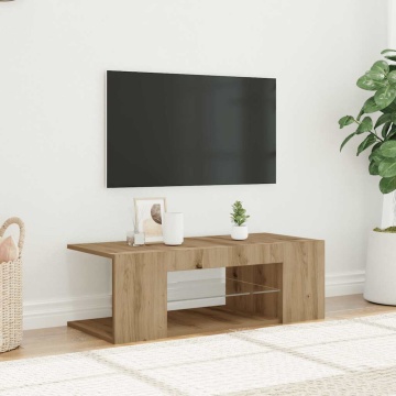 Dulap TV cu LED stejar artizanal 90x39x30 cm lemn prelucrat - Img 3