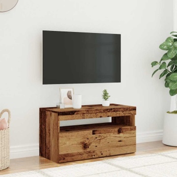 Dulap TV cu lumini LED lemn vechi 75x35x40 cm lemn prelucrat - Img 4