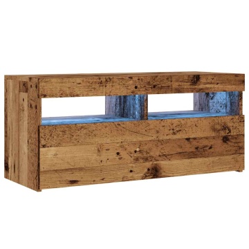 Dulap TV cu lumini LED lemn vechi 90x35x40 cm lemn prelucrat - Img 3