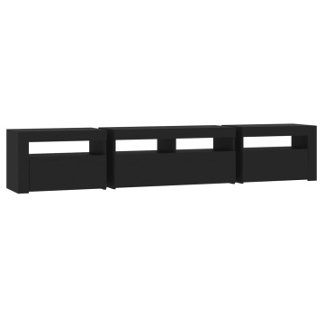 Dulap TV cu lumini LED, negru, 210x35x40 cm - Img 7