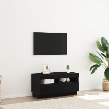 Dulap TV cu lumini LED Negru Stejar 80x35x40 cm Lemn prelucrat - Img 1