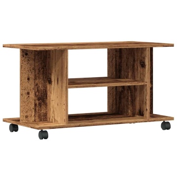 Dulap TV cu roți, lemn vechi, 80x40x45 cm, lemn prelucrat - Img 2