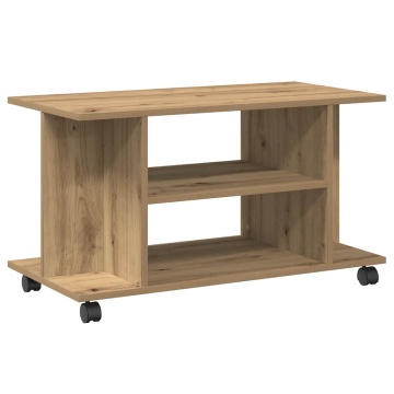 Dulap TV cu roți, stejar artizanal, 80x40x45 cm, lemn prelucrat - Img 2