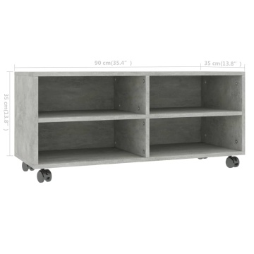 Dulap TV cu rotile, gri beton, 90x35x35, lemn prelucrat - Img 5