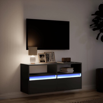 Dulap TV de perete cu lumini LED negru 100x31x45 cm - Img 8